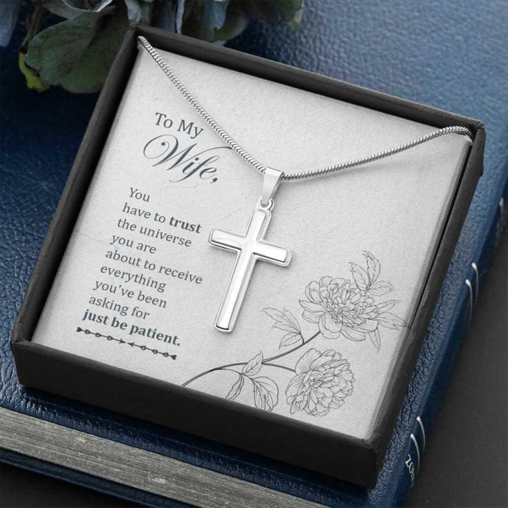To My Wife Trust Be Patient Cross Pendant Necklace